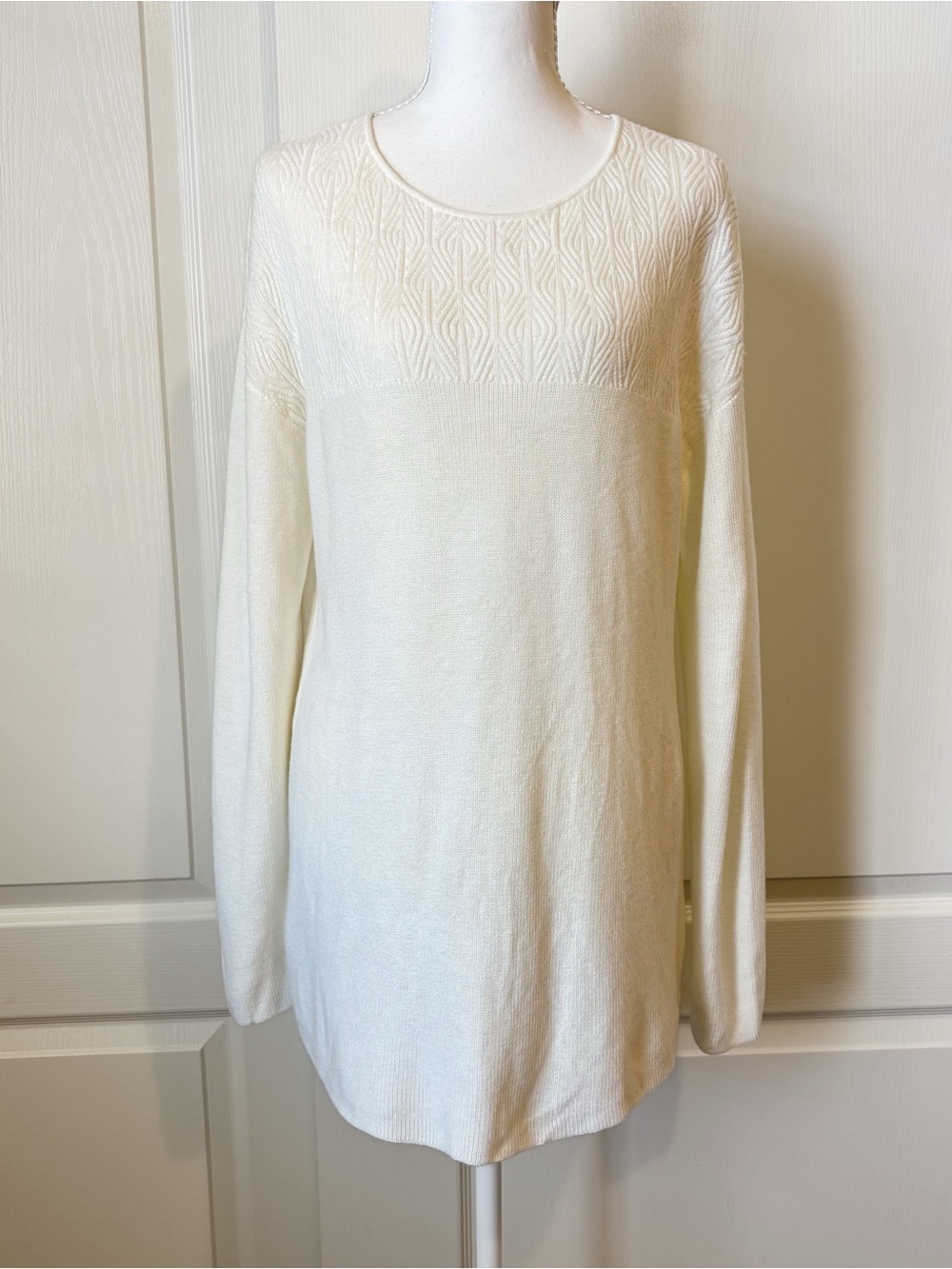 Talbots Ivory Textured Yoke Crew Neck Knit Tunic Sweater Women’s X-Large